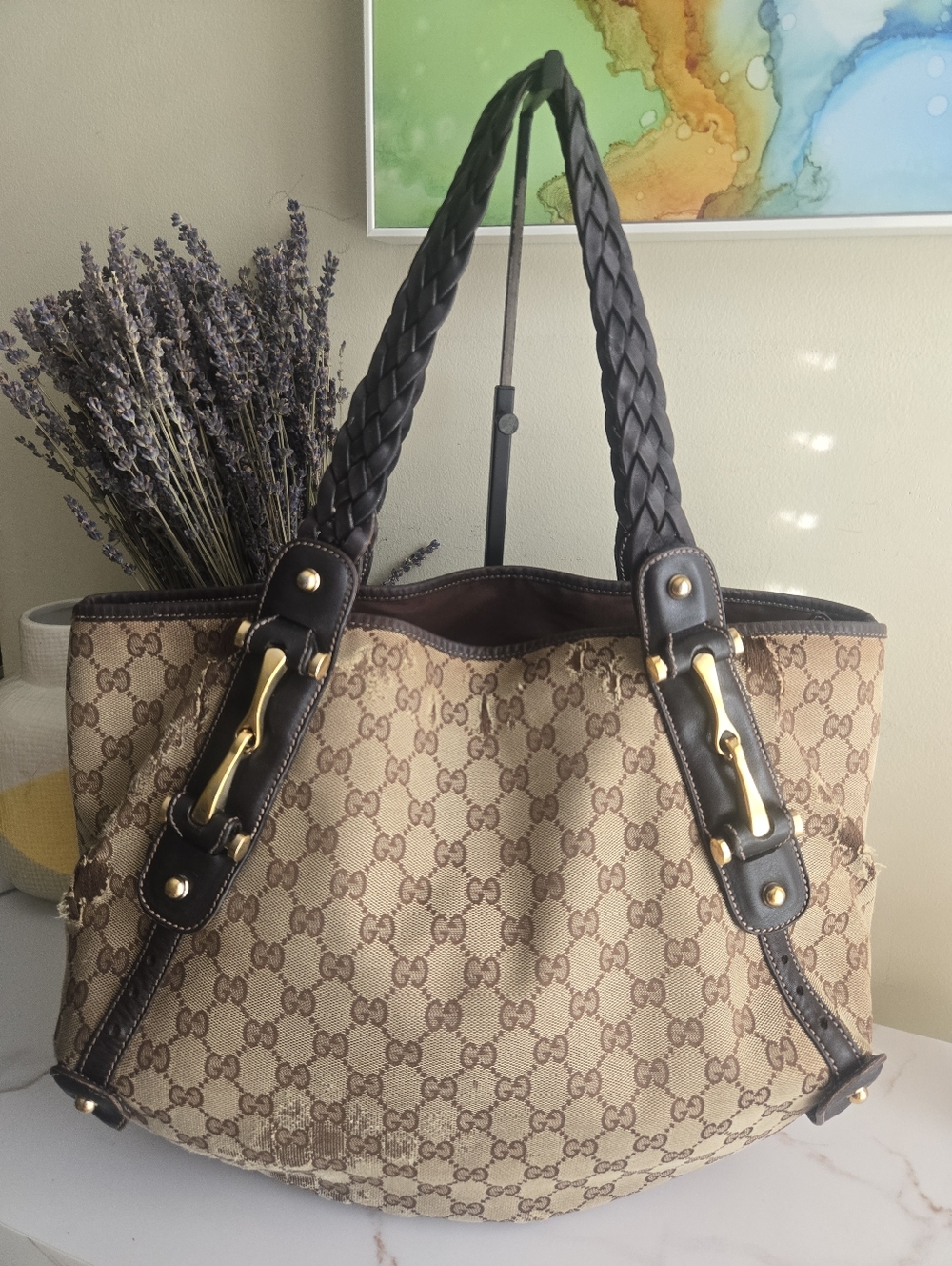⚠️COA⚠️Gucci Pelham Brown Monogram GG Canvas Tote Bag Fair Cindition - Picture 5 of 16